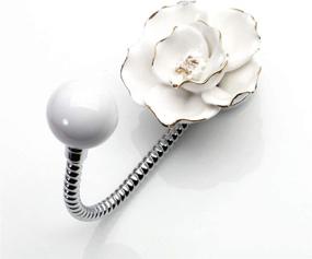 img 4 attached to MDPLY Beautiful Ceramic Wall Coat Hook with 3D Flower Design - Decorative Chrome Robe Hook for Kitchen, Bathroom, Office - Ideal for Scarves, Bags, Towels, Hats, and More (Camellia White)