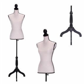 img 4 attached to Showcase Your Designs With Style: Sandinrayli Female Canvas Mannequin Torso Dress Form In Beige With Black Tripod Stand