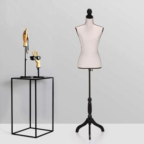img 3 attached to Showcase Your Designs With Style: Sandinrayli Female Canvas Mannequin Torso Dress Form In Beige With Black Tripod Stand