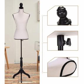 img 1 attached to Showcase Your Designs With Style: Sandinrayli Female Canvas Mannequin Torso Dress Form In Beige With Black Tripod Stand
