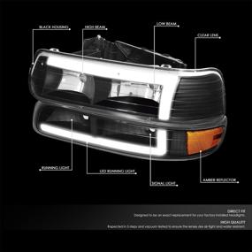 img 3 attached to 💡 DNA Motoring 4-HL-SILV99-DRL-BK-AM - High-Quality LED L Running Lights for 99-02 Silverado 1500 2500, Black/Clear