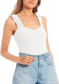 img 3 attached to Ribbed Sleeveless Shirt Blouses With Ruffle Straps For Women - Slim Square Neck Tank Tops In Pink M-Style