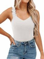 ribbed sleeveless shirt blouses with ruffle straps for women - slim square neck tank tops in pink m-style logo