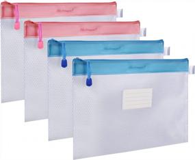 img 4 attached to Wisdompro 4-Pack Waterproof Mesh Zipper Pouches In Pink And Blue - Durable Letter-Size Document Organizers