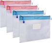 wisdompro 4-pack waterproof mesh zipper pouches in pink and blue - durable letter-size document organizers logo
