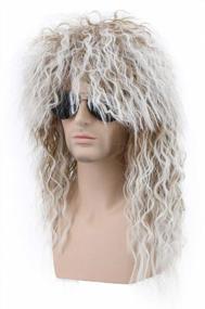 img 2 attached to Brown Gradient White Long Curly Wig For Men And Women - Rocker Mullet Party Costume Wig, Perfect For 70S And 80S Look!