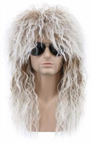 img 4 attached to Brown Gradient White Long Curly Wig For Men And Women - Rocker Mullet Party Costume Wig, Perfect For 70S And 80S Look!