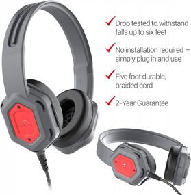 img 1 attached to 🎧 Brenthaven Edge Rugged Over Ear Headphones for K-12 Students - Gray/Red, Durable Ear Pads, Twistable Headband, Chew Proof Cord (80dB/107dB)