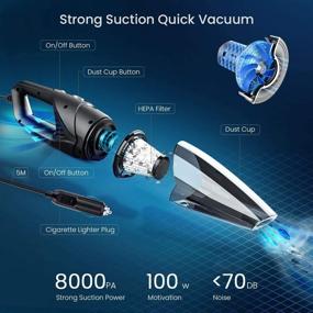 img 3 attached to 🌀 8000Pa Strong Power Suction Car Vacuum Cleaner - Portable & Lightweight Handheld Vac for Auto