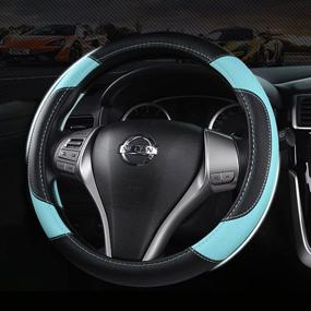 img 2 attached to 🚗 Premium Non-Slip Leather Car Steering Wheel Cover - Breathable Microfiber Universal Fit for Most Cars (Blue)