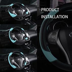 img 1 attached to 🚗 Premium Non-Slip Leather Car Steering Wheel Cover - Breathable Microfiber Universal Fit for Most Cars (Blue)