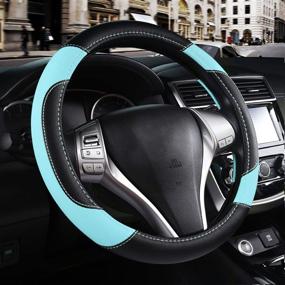 img 4 attached to 🚗 Premium Non-Slip Leather Car Steering Wheel Cover - Breathable Microfiber Universal Fit for Most Cars (Blue)