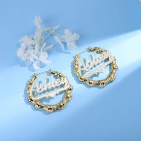 img 3 attached to Customizable Rhinestone Name Earrings | Personalized Diamond Hoop Earrings | Qitian Bamboo Hoops | Sizes Range From 30Mm To 75Mm | Perfect Fashion Jewelry Gift For Women And Girls
