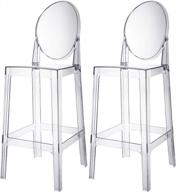 набор из 2 современных прозрачных барных стульев с овальной спинкой и дизайном без подлокотников, высота сиденья 30 дюймов - прозрачный материал из поликарбоната логотип