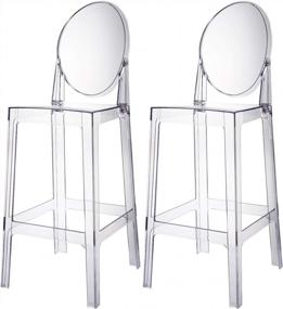 img 3 attached to Set Of 2 Modern Contemporary Clear Bar Stools With Oval Back And Armless Design, 30-Inch Seat Height - Polycarbonate Transparent Material