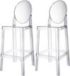 set of 2 modern contemporary clear bar stools with oval back and armless design, 30-inch seat height - polycarbonate transparent material logo