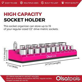 img 2 attached to 🔧 Magnetic Socket Holder - 1/2-inch Drive, Metric, Pink - Holds 19 Sockets - Professional Tools Organizer - Olsa Tools