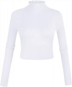 img 4 attached to Ribbed Lettuce Trim Mock Neck Long Sleeve Crop Top For Women By POPZONE - Perfect For Trendy Fashionistas!