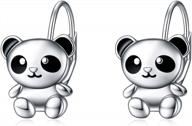 sterling silver panda dangle hoop earrings - cute small black panda bear leverback jewelry gifts for women and teens logo