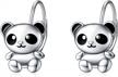 sterling silver panda dangle hoop earrings - cute small black panda bear leverback jewelry gifts for women and teens logo