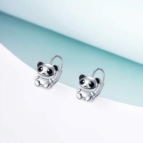 img 1 attached to Sterling Silver Panda Dangle Hoop Earrings - Cute Small Black Panda Bear Leverback Jewelry Gifts For Women And Teens