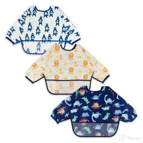 img 4 attached to 3 Piece Long Sleeve Bib Set: Baby Waterproof Bibs with Pockets - Toddler Bib 👶 with Sleeves, Crumb Catcher, Stain and Odor Resistance Play Smock Apron - Pack of 3, 6-24 Months