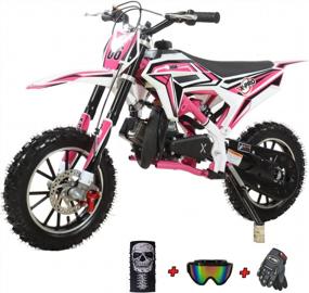img 4 attached to Pink X-PRO 50Cc Gas Dirt Bike Pitbike With Gloves, Goggles & Face Mask