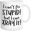 funny coffee mug - 'i can't fix stupid but i can x ray it' | 11-oz fine bone ceramic white by waldeal logo