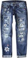 distressed stretch skinny denim jeans with plaid patches and ripped boyfriend style for women, featuring a fashionable hole design логотип