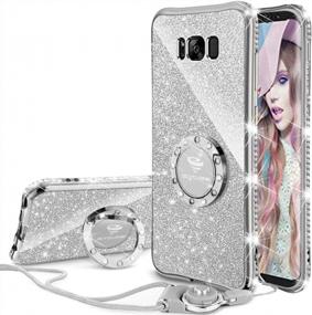 img 3 attached to Sparkling Silver Galaxy S8 Plus Phone Case With Kickstand And Rhinestone Bumper, Bling Diamond Styling And Ring Stand Compatible With Women And Girls - By OCYCLONE