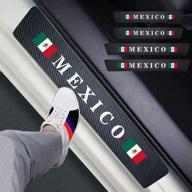 hangoo 4pcs mexican carbon fiber car door front/rear sill plate protectors, reflective sticker door entry guard threshold scratch pad film (mexican flag decor) logo