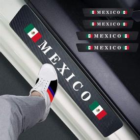 img 4 attached to Hangoo 4pcs Mexican Carbon Fiber Car Door Front/Rear Sill Plate Protectors, Reflective Sticker Door Entry Guard Threshold Scratch Pad Film (Mexican Flag Decor)