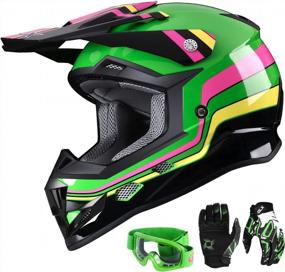 img 4 attached to Kids Youth ATV Off-Road Dirt Bike Motocross Motorcycle Full Face Helmet Combo With Gloves And Goggles For Boys & Girls (Retro Green, X-Large) - GLX GX623 DOT