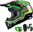 kids youth atv off-road dirt bike motocross motorcycle full face helmet combo with gloves and goggles for boys & girls (retro green, x-large) - glx gx623 dot logo