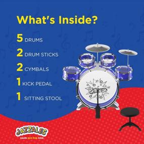img 3 attached to Комплект детских джазовых барабанов EMAAS для детей – 5 барабанов, 2 палочки, тарелка, ножка педали, стул – идеальная игрушка-подарок для детей, подростков, мальчиков и девочек – стимулирует музыкальные способности, воображение и творчество.