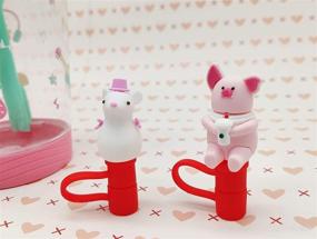 img 1 attached to 🐀 Set of 2 Adorable Silicone Straw Tips with Reusable Straw Covers, Lids/Plugs for 7mm-8mm Straws (Includes 2 Reusable Plastic Straws, Random color) - Pig &amp; Rat