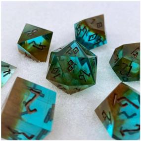 img 4 attached to Handmade dice (dice, dice) for DnD, DnD, Dungeons and Dragons, Pathfinder RPG (set of 7 pcs) Rusty Emerald