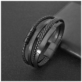 img 1 attached to Men's leather bracelet woven multilayer, black