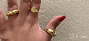 img 7 attached to Make A Statement With MOROTOLE'S 3Pcs Chunky Gold Rings Set For Women In 18K Gold Plated Croissant Braided Twisted Stacking Round Signet Rings - Available In Size 6-10!