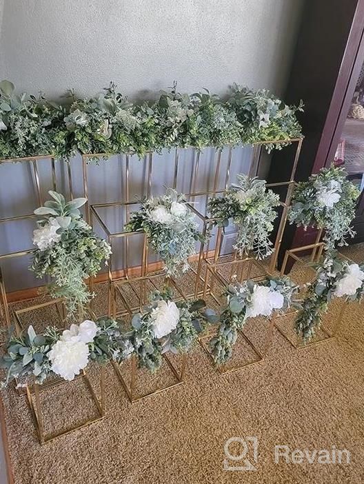 img 1 attached to 2 Pcs 23⅝ Inch Tall Gold Metal Geometric Rectangular Vase Column Stand Wedding Centerpiece Display Rack For Party Decoration review by Diane Collins