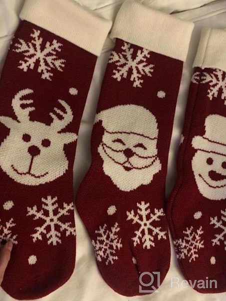 img 1 attached to 3-Pack 18In Knitted Christmas Stockings W/ Snowflakes, Santa Claus & Reindeer - Heavy Yarn Xmas Decor Holiday Decoration [Burgundy & Cream] review by Ashley Karch