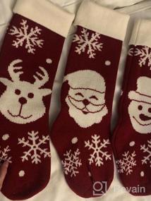 img 6 attached to 3-Pack 18In Knitted Christmas Stockings W/ Snowflakes, Santa Claus & Reindeer - Heavy Yarn Xmas Decor Holiday Decoration [Burgundy & Cream]