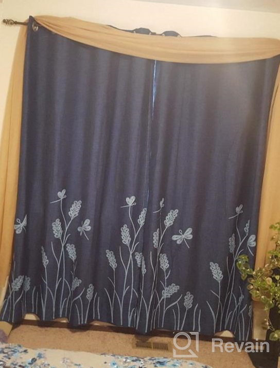 img 1 attached to Melodieux Wheat Embroidery Linen Textured Curtain For Living Room Bedroom, Rustic Farmhouse Style Flax Drape Grommet, Navy/Blue, 52 By 84 Inch (1 Panel) review by Giles Lacoste