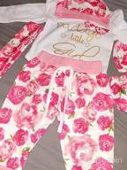 img 1 attached to Complete Baby Girl Outfit Set With Romper, Pants, Hat, Headband And Gloves - Adorable Letter Print And Floral Design By ZOELNIC review by Beny Teller
