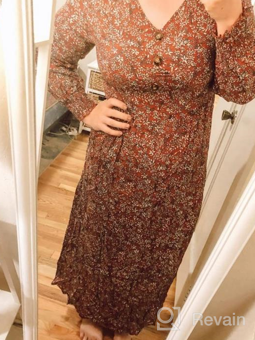 img 1 attached to Bohemian Chic: Bagheat Women'S Printed Maxi Dress With V Neck And Long Sleeves review by Matthew Seamster