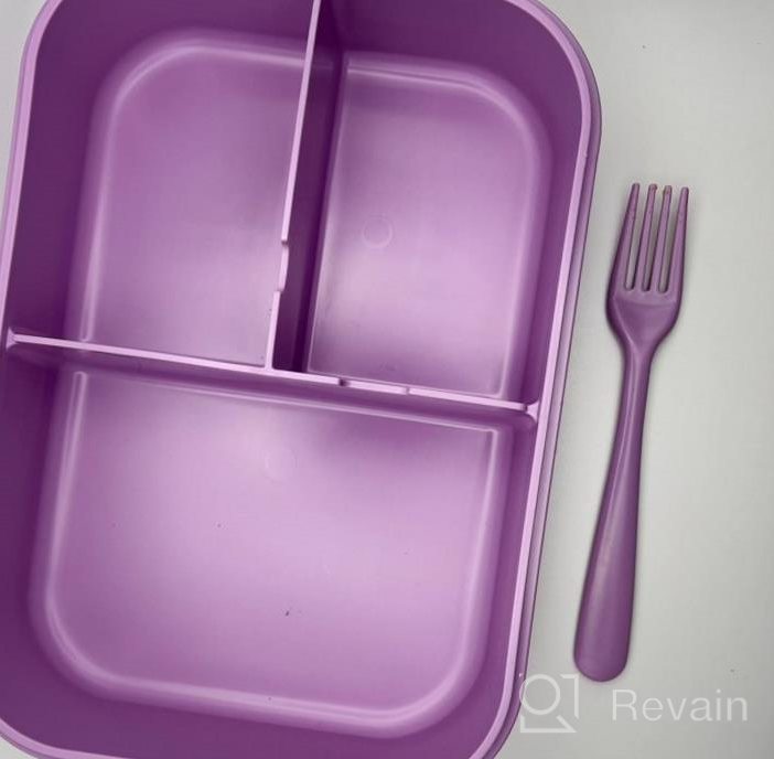 img 1 attached to Leakproof Bento Box For Adults And Kids With 3 Compartments, Microwave-Safe Lunch Containers, Purple Color, Includes Flatware - Jeopace review by Henry Hunter