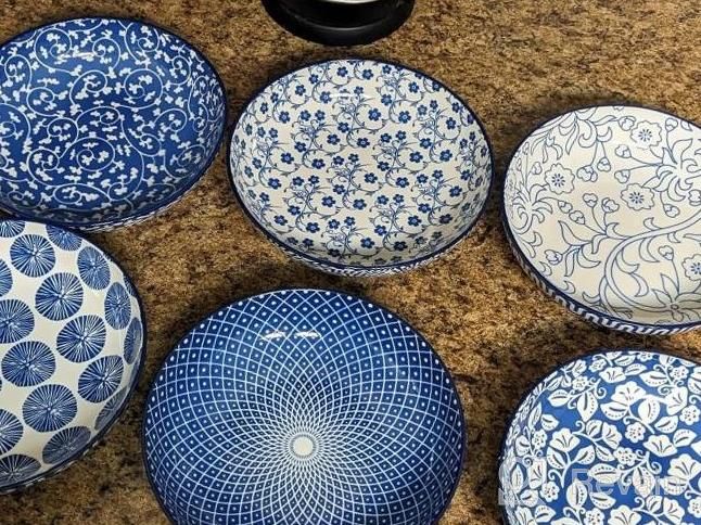 img 1 attached to Selamica Porcelain 26 Ounce Pasta Bowls Set Of 6, 8 Inch Wide And Shallow Salad Bowls, Serving Bowls, Microwave & Dishwasher Safe, Sturdy & Stackable, Vintage Blue review by Kelly Gonzalez