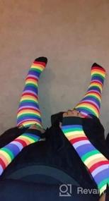 img 7 attached to Womens Rainbow Socks Striped Knee High Socks Arm Warmer Fingerless Gloves Set