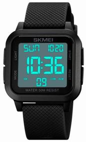 img 2 attached to Wrist watch for men, women electronic sports waterproof SKMEI 1894 black/white square with stopwatch and alarm clock