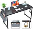 "foxemart computer desk 47"" office desks writing study desk modern simple pc laptop notebook table with storage bag and iron hook for home office workstation, black" 3 logo